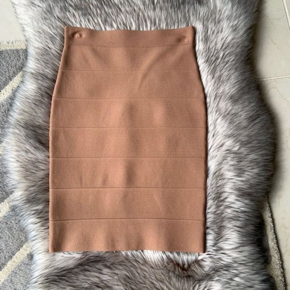 Camel Beige Knit Bandage Stretch Skirt size S
